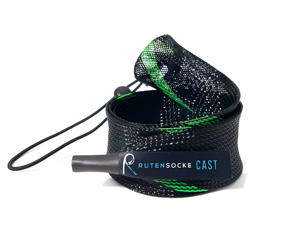 Rutensocke Cast S 2-Teiler (60cmx38mm Rutenschutz für 2-tlg. Ruten bis 200cm) - Gruen-Schwarz