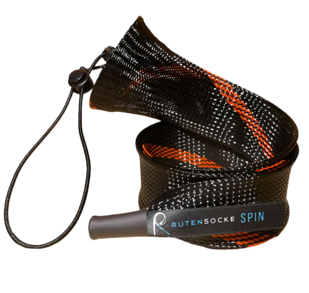 Rutensocke Spin M 2-Teiler (75cmx45mm Rutenschutz für 2-tlg. Ruten bis 240cm) - Orange-Schwarz