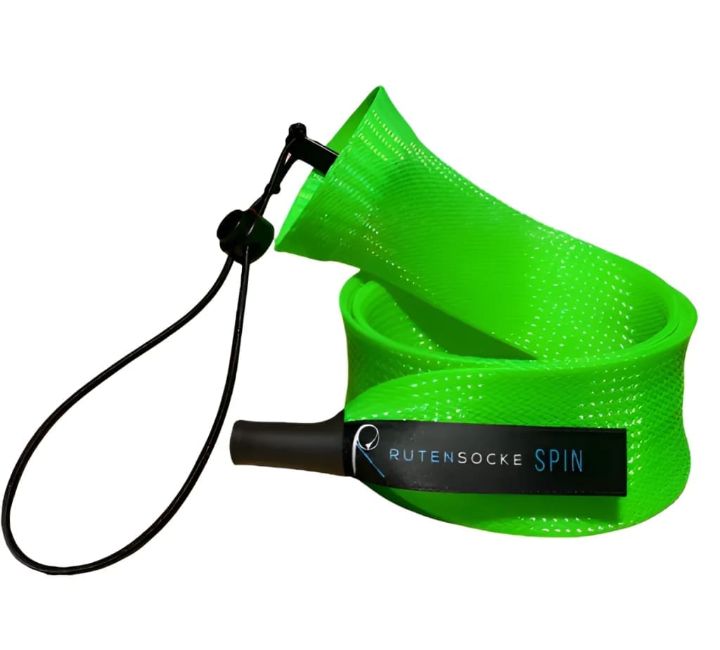 Rutensocke Spin M 2-Teiler (75cmx45mm Rutenschutz für 2-tlg. Ruten bis 240cm) - Neon-Gruen