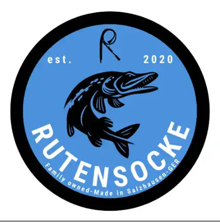 Runde blaue und schwarze auf FischereiTheme basierende Aufkleber mit einem Hecht-Grafik.
