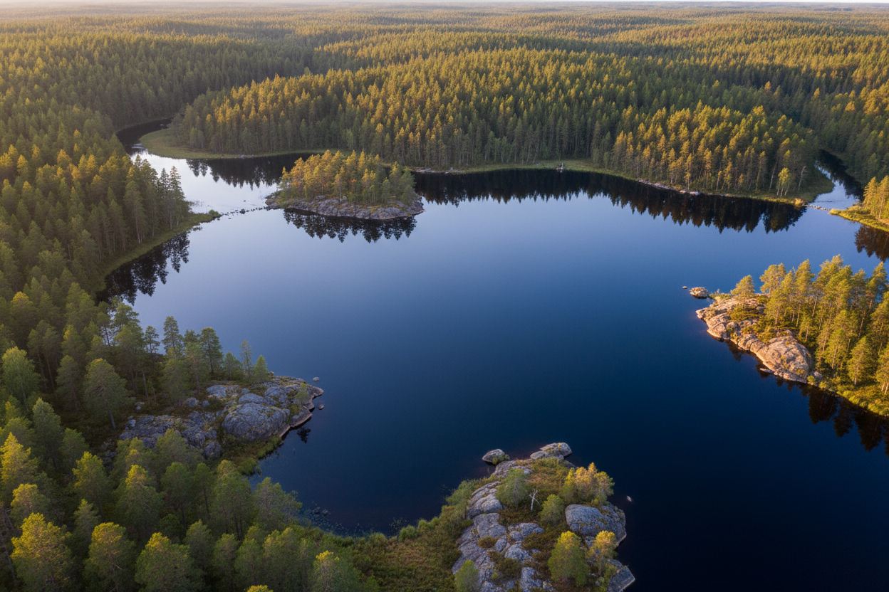 Schwedischer Angelsee von oben